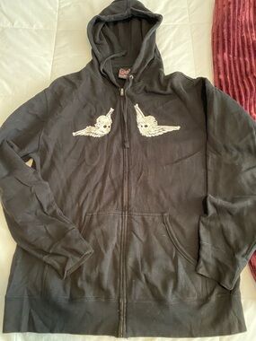Alkaline trio Black Zip-Up Hoodie with Winged Skull Graphic